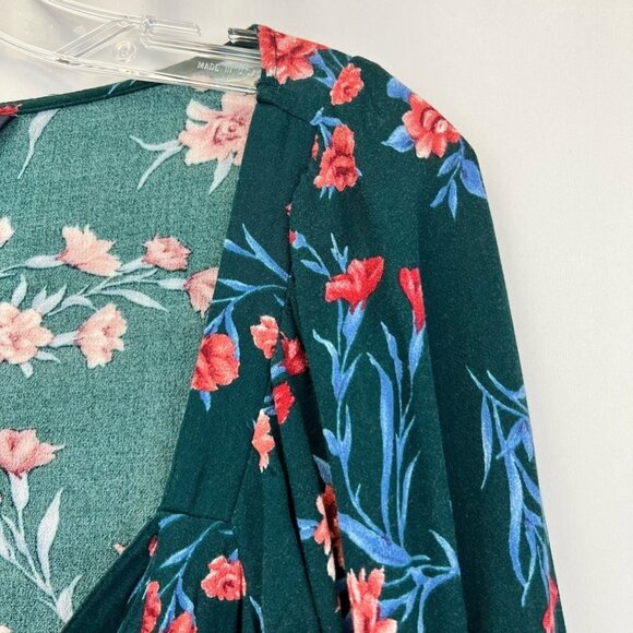 American Eagle Womens Blouse Multicolor Floral Long Sleeve V Neck Tie Pullover M - Picture 4 of 11